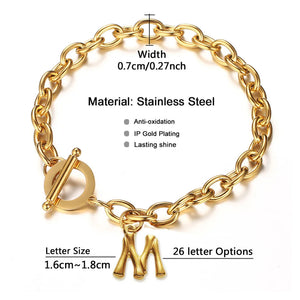 Stainless Steel Letter Initial Bracelet for Women - OT Toggle Alphabet Jewelry