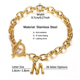 Stainless Steel Letter Initial Bracelet for Women - OT Toggle Alphabet Jewelry