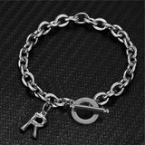 Stainless Steel Letter Initial Bracelet for Women - OT Toggle Alphabet Jewelry