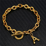 Stainless Steel Letter Initial Bracelet for Women - OT Toggle Alphabet Jewelry