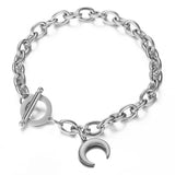 Stainless Steel Link Chain Moon Charms Toggle Bracelet For Women