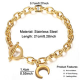Stainless Steel Link Chain Moon Charms Toggle Bracelet For Women