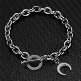 Stainless Steel Link Chain Moon Charms Toggle Bracelet For Women