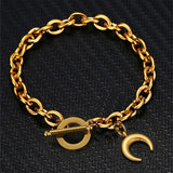 Stainless Steel Link Chain Moon Charms Toggle Bracelet For Women