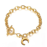 Stainless Steel Link Chain Moon Charms Toggle Bracelet For Women