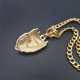Stainless Steel Lion Chain Head Pendant Bling Crown Necklace