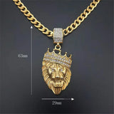 Stainless Steel Lion Chain Head Pendant Bling Crown Necklace