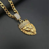 Stainless Steel Lion Chain Head Pendant Bling Crown Necklace