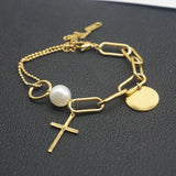 Stainless Steel V Letter Bracelet for Women with Key Charms