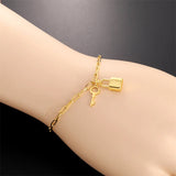 Stainless Steel V Letter Bracelet for Women with Key Charms