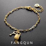 Stainless Steel V Letter Bracelet for Women with Key Charms
