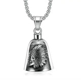 Stainless Steel Indian Chief Skull Bell Pendant Punk Locomotive Bell