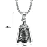 Stainless Steel Indian Chief Skull Bell Pendant Punk Locomotive Bell
