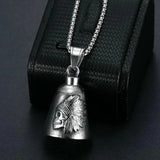 Stainless Steel Indian Chief Skull Bell Pendant Punk Locomotive Bell