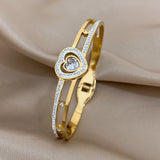 Stainless Steel Love Bracelets Crystal Couple Heart Matching