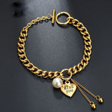 Stainless Steel Heart Bracelet Engraved with Name 18K Plating Jewelry