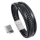 Men's Leather Bracelet with Stainless Steel Magnet Buckle