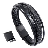 Men's Leather Bracelet with Stainless Steel Magnet Buckle