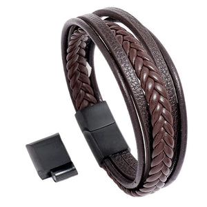 Men's Leather Bracelet with Stainless Steel Magnet Buckle