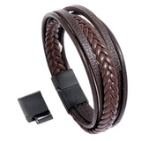 Men's Leather Bracelet with Stainless Steel Magnet Buckle