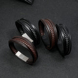 Men's Leather Bracelet with Stainless Steel Magnet Buckle