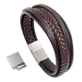 Men's Leather Bracelet with Stainless Steel Magnet Buckle