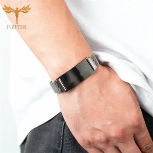 Stainless Steel Magnetic Bracelet Men Women Laser Burn Word Jewelry