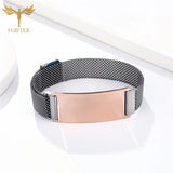 Stainless Steel Magnetic Bracelet Men Women Laser Burn Word Jewelry
