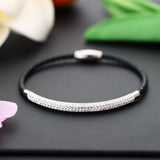 Stainless Steel Clasp Bracelet Crystal Rhinestone Charm Leather Wrap