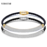 Stainless Steel Clasp Bracelet Crystal Rhinestone Charm Leather Wrap