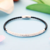 Stainless Steel Clasp Bracelet Crystal Rhinestone Charm Leather Wrap