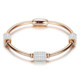 Stainless Steel Clasp Bracelet Crystal Rhinestone Charm Leather Wrap