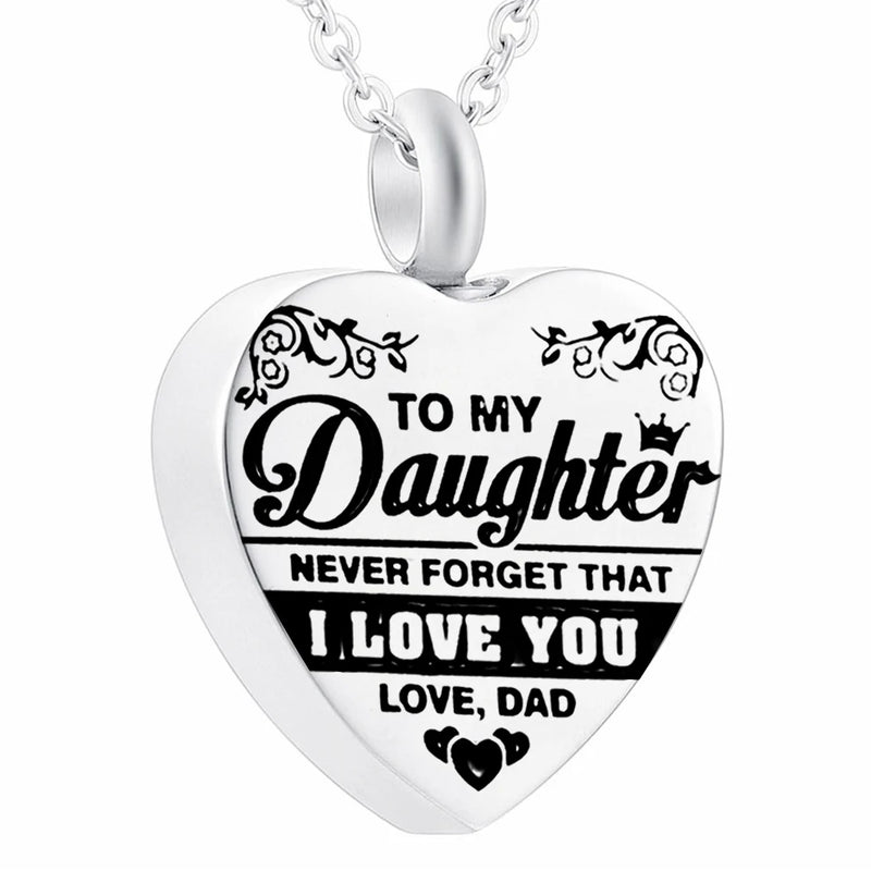 Stainless Steel Memorial Necklace for Dad Daughter Cremation Pendant