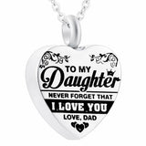 Stainless Steel Memorial Necklace for Dad Daughter Cremation Pendant