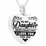 Stainless Steel Memorial Necklace for Dad Daughter Cremation Pendant