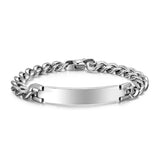 Men's 18K Plated Cuban Link Chain Bracelet Customize ID Logo Bar Engrave Name