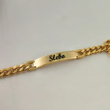Men's 18K Plated Cuban Link Chain Bracelet Customize ID Logo Bar Engrave Name