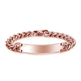 Men's 18K Plated Cuban Link Chain Bracelet Customize ID Logo Bar Engrave Name