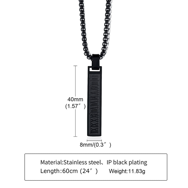 Men's Stainless Steel Roman Numerals Bar Pendant Necklace