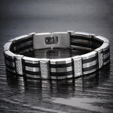 Stainless Steel Men's Bracelet Silicone Inlaid Clasp Chain Bangle