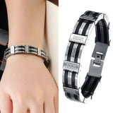 Stainless Steel Men's Bracelet Silicone Inlaid Clasp Chain Bangle