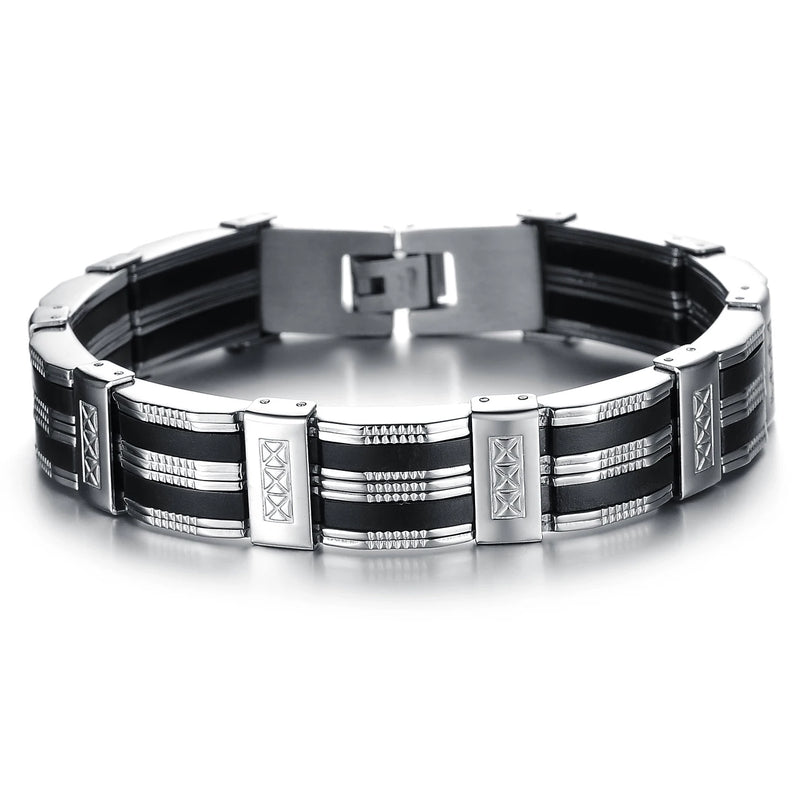 Stainless Steel Men's Bracelet Silicone Inlaid Clasp Chain Bangle