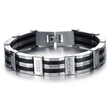 Stainless Steel Men's Bracelet Silicone Inlaid Clasp Chain Bangle