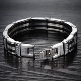 Stainless Steel Men's Bracelet Silicone Inlaid Clasp Chain Bangle