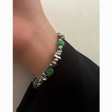 Men's Green Opal Cat Eye Stone Bracelet Double Chain Stainless Steel