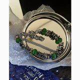 Men's Green Opal Cat Eye Stone Bracelet Double Chain Stainless Steel