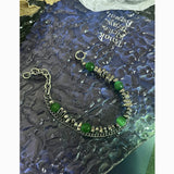 Men's Green Opal Cat Eye Stone Bracelet Double Chain Stainless Steel