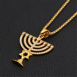 Stainless Steel Menorah Pendant Necklace with Zircon Setting