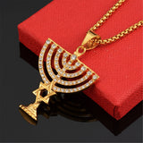 Stainless Steel Menorah Pendant Necklace with Zircon Setting