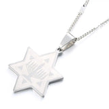 Stainless Steel Menorah Temple Pendant Necklace Star Pattern